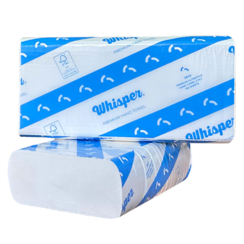 3833 WHISPER PREMIUM 2PLY ULTRA FOLD TOWEL 23 X 24CM 2400/CTN