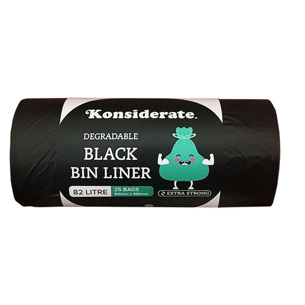 B08225 KONSIDERATE 82L HEAVY DUTY BLACK DEGRADABLE LINERS 200/ROLL