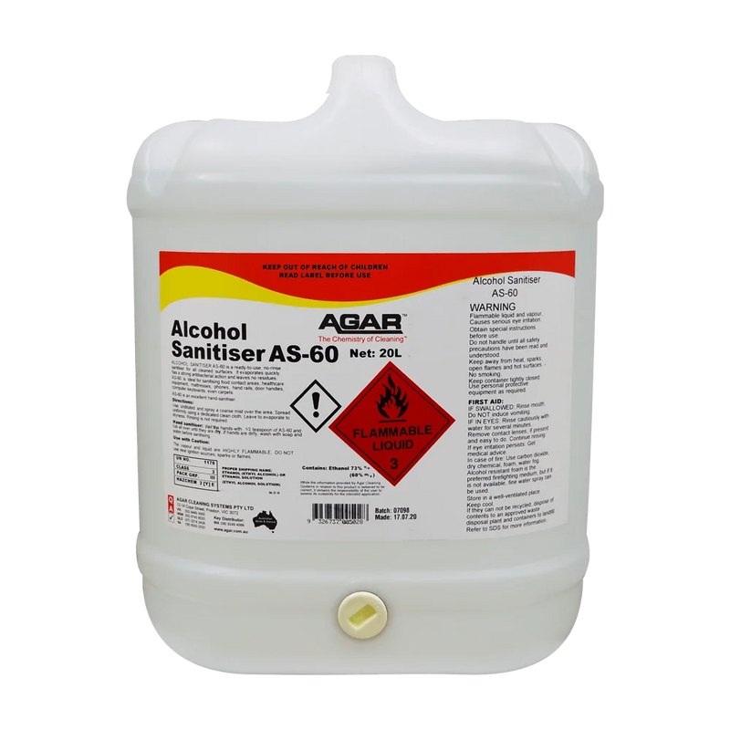 ALC20 AGAR ALCOHOL SANITISER AS-60 20L