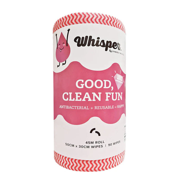 8047# WHISPER RED WIPE ROLL HEAVY DUTY 90 WIPES 50X 30CM ANTI BAC- CTN 4