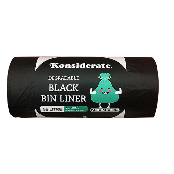 B05525 KONSIDERATE 55L HEAVY DUTY BLACK DEGRADABLE LINERS