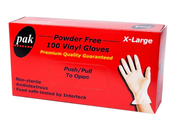 GLOVES- XL-PF PAK Vinyl Clear P/Free - Extra Large 100Pk x 10