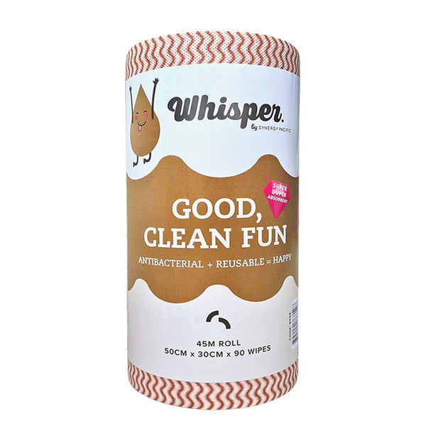 8048 Whisper Coffee  Wipe Roll Heavy Duty 90 wipes 50x 30cm Anti Bac - EACH