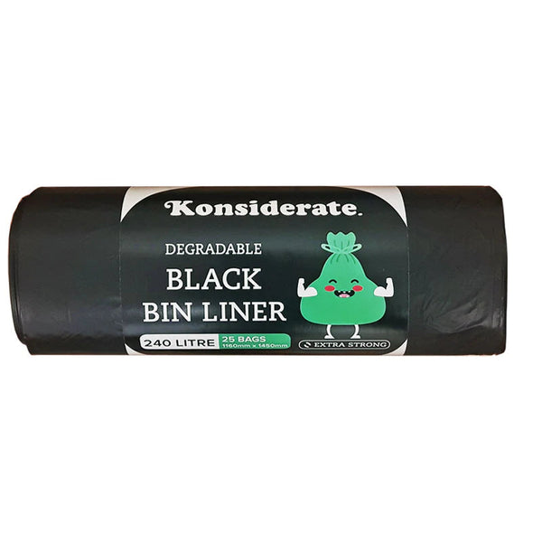 B24025 KONSIDERATE 240LT HEAVY DUTY BLACK DEGRADABLE LINERS 100