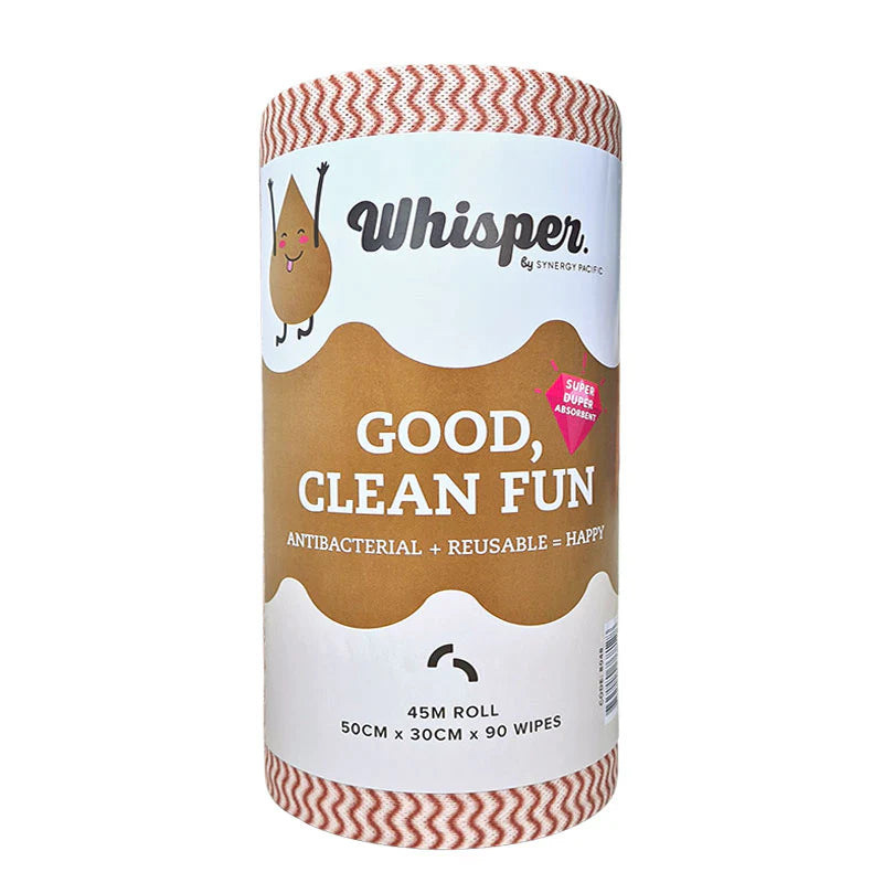 WHISPER COFFEE  WIPE ROLL HEAVY DUTY 90 WIPES 50X 30CM ANTI BAC - ROLL