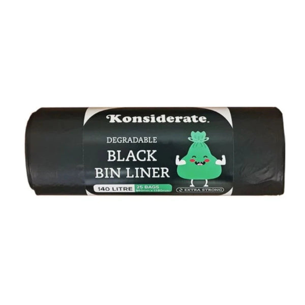 B14025 KONSIDERATE 140L HEAVY DUTY BLACK DEGRADABLE LINERS