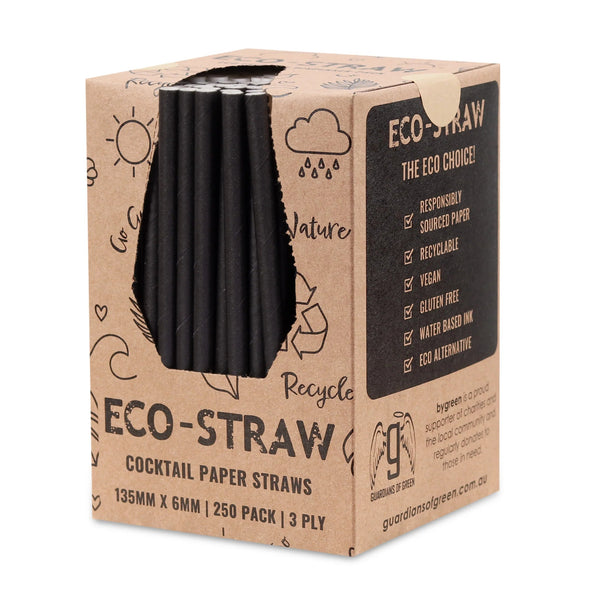 ECO-STRAW 3 PLY PAPER STRAW COCKTAIL - 6MM X 135MM BLACK - FSC MIX 70% 2500/CTN