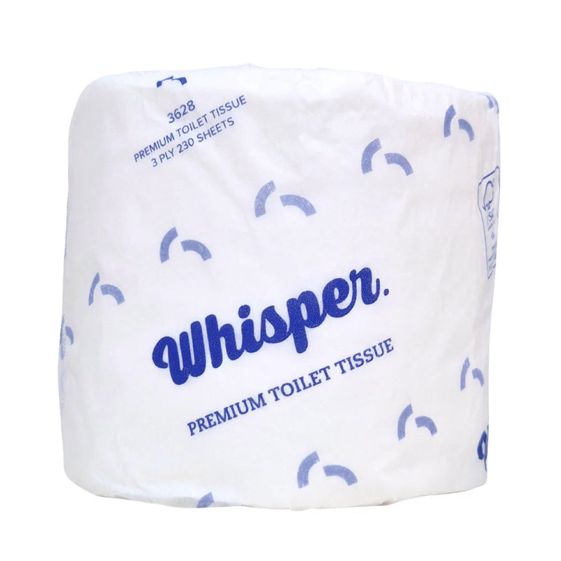 WHISPER PREMIUM  3PLY 230 SHEET TOILET TISSUE WRAPPED 48/CTN